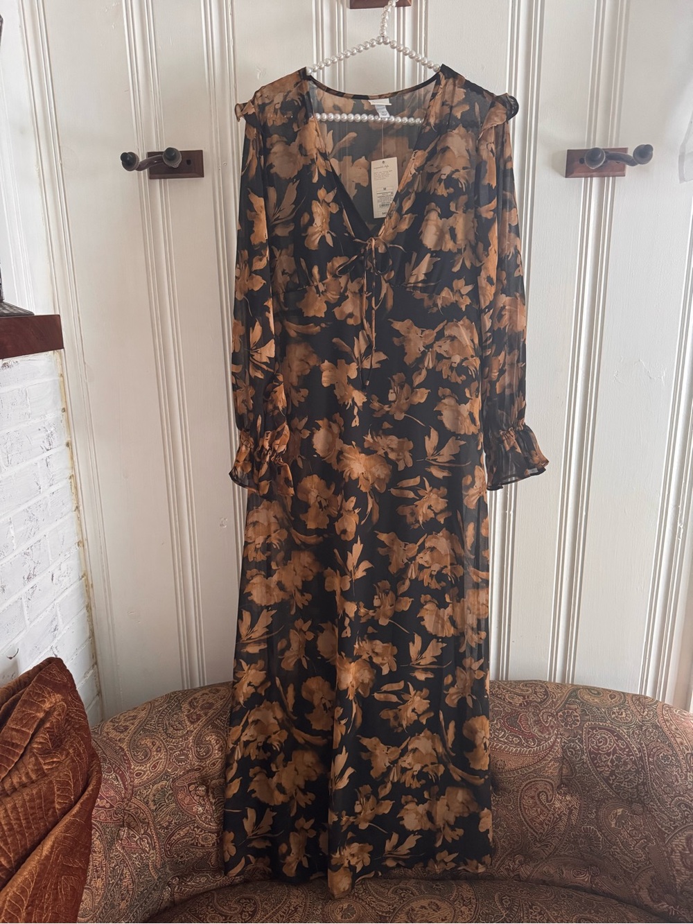 a new day Black Maxi Dress with Brown Floral Print